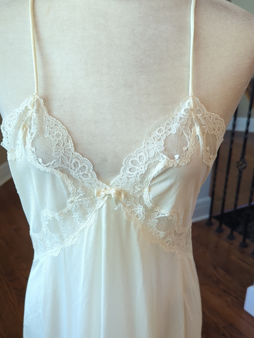 Silky Ivory Lace-Trim Long Slip Chemise